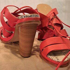 Calvin Klein Red/Snake Lace-up Platform Sandals, size 10